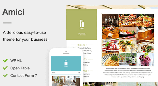 Amici - Một chủ đề nhà hàng hoặc quán cà phê linh hoạt và đáp ứng cho WordPress