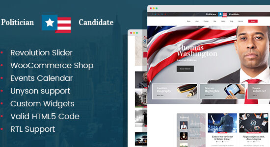 Chính trị gia - ứng cử viên đảng phái chính trị chủ đề WordPress hiện đại