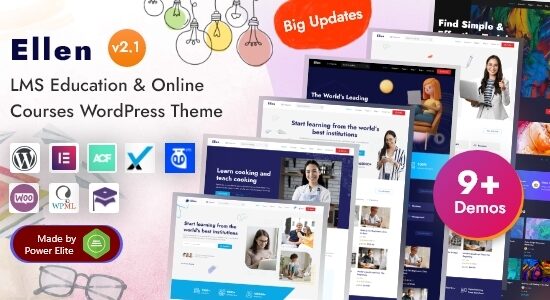 Ellen - LMS Giáo dục & Khóa học trực tuyến Huấn luyện Elementor WordPress Theme