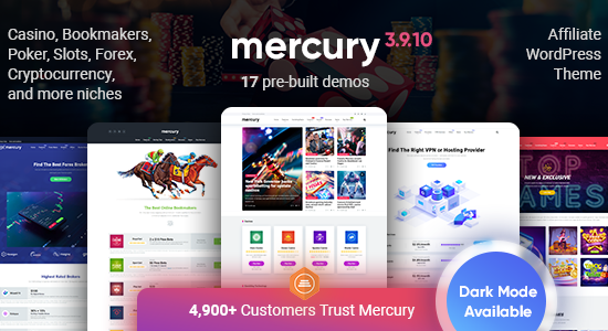 Mercury - Affiliate WordPress Theme. Casino, Gambling & Other Niches. Reviews & News