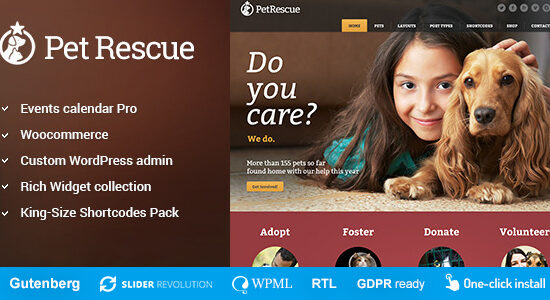 Pet Rescue - Animals and Shelter Charity WP Theme