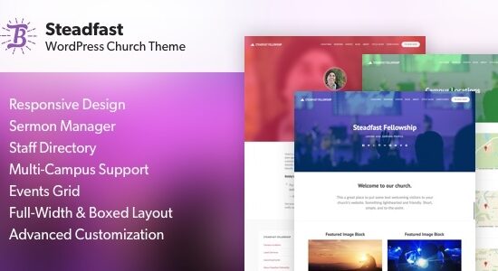 Steadfast - Chủ đề WordPress Nhà thờ đáp ứng