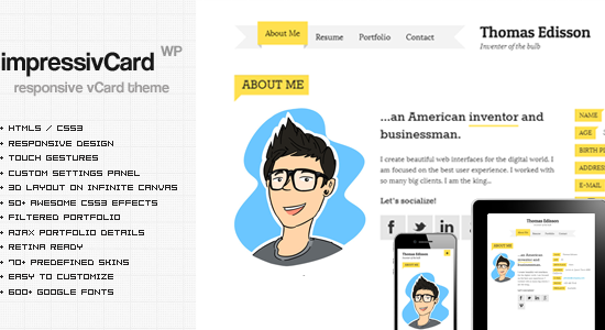 impressiveivCard WP - Chủ đề WordPress vCard đáp ứng