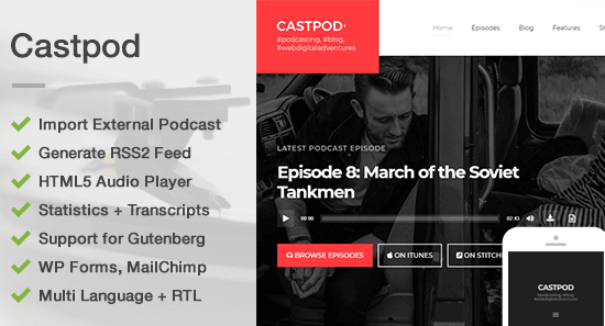 Castpod - Một chủ đề WordPress chuyên nghiệp dành cho Podcast âm thanh