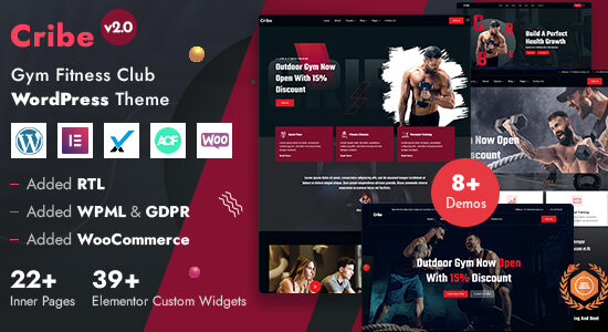 Cribe - Trung tâm thể dục thể thao & thể hình Elementor WordPress Theme