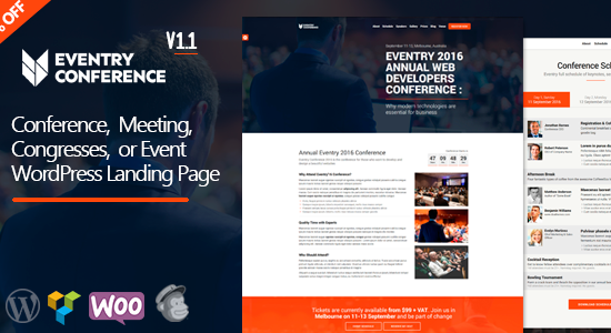 Eventry - Trang đích hội nghị họp mặt WordPress Theme