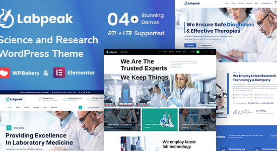 Labpeak | Chủ đề WordPress Nghiên cứu Khoa học & Phòng thí nghiệm + RTL với Đặt lịch hẹn