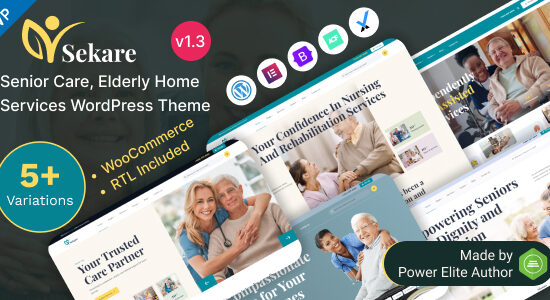 Sekare - Dịch vụ chăm sóc người cao tuổi & nhà dưỡng lão Elementor WordPress Theme