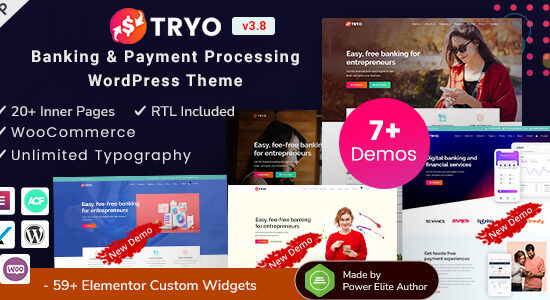 Tryo - Ngân hàng, Chuyển tiền & Trao đổi tiền tệ Chủ đề WordPress Elementor