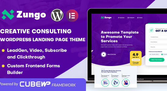 Zungo - Chủ đề trang đích WordPress cho doanh nghiệp tư vấn sáng tạo