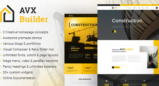 AVXBuilder - Chủ đề WordPress kinh doanh xây dựng