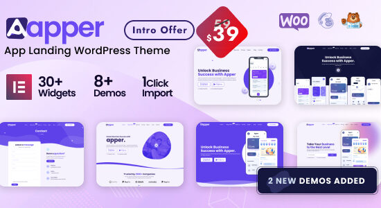 Apper - Chủ đề WordPress đa khái niệm về trang đích ứng dụng