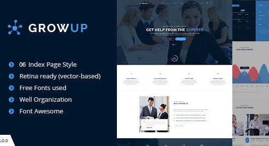Chủ đề WordPress tài chính và kinh doanh GrowUp
