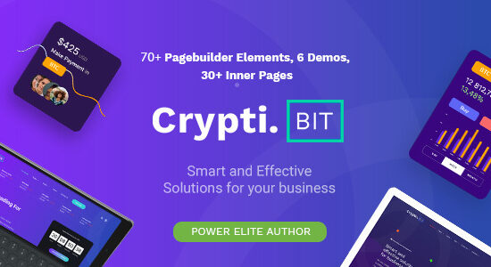 CryptiBIT - Technology, Cryptocurrency, ICO/IEO Landing Page WordPress theme