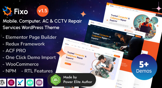 Fixo - Dịch vụ sửa chữa điện thoại di động và máy tính Elementor WordPress Theme