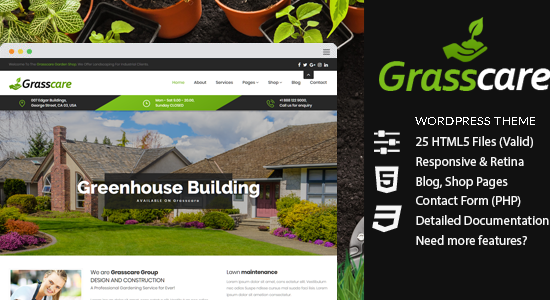 GrassCare - Chủ đề WordPress đáp ứng làm vườn & cắt cỏ