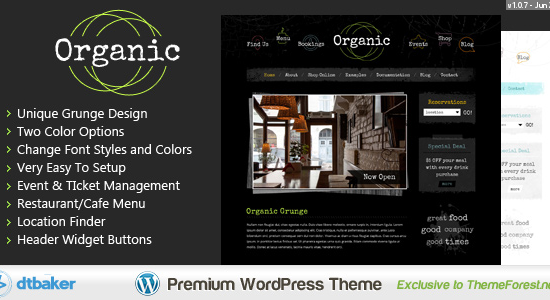 Organic grunge - Chủ đề quán cà phê và nhà hàng WordPress