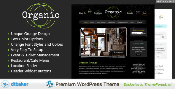 Organic grunge - Chủ đề quán cà phê và nhà hàng WordPress