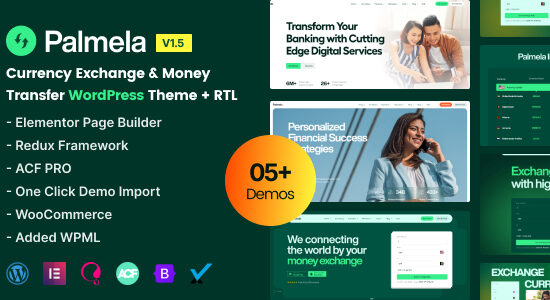 Palmela - Chủ đề WordPress về phần tử chuyển tiền và ngân hàng trực tuyến