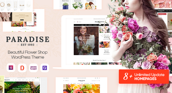 Paradise - Chủ đề WordPress WooC Commerce của Flower Shop Elementor (Sẵn sàng hơn 8 trang chủ)