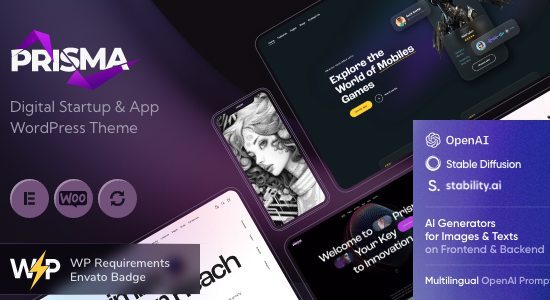Prisma - Chủ đề WordPress về khởi nghiệp và ứng dụng kỹ thuật số + AI