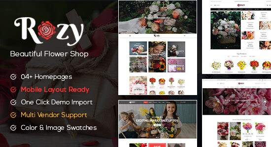 Rozy - Chủ đề WordPress WooC Commerce của Flower Shop (4+ chỉ mục + Bố cục di động đã sẵn sàng)