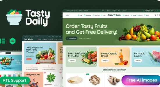 Tasty Daily - Chủ đề WooC Commerce về Cửa hàng tạp hóa & Thực phẩm