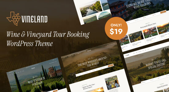 Vineland - Chủ đề WordPress đặt tour tham quan vườn nho và rượu vang