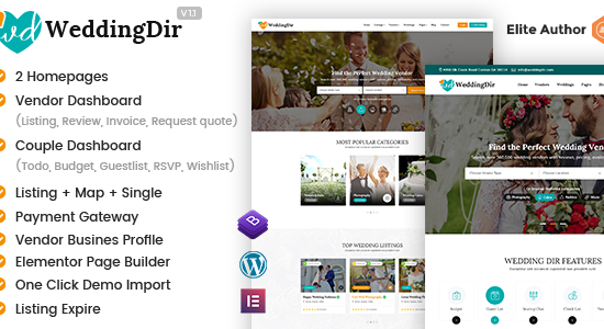 WeddingDir - Chủ đề WordPress danh mục & danh sách dành cho nhà cung cấp / nhà cung cấp