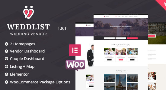 Weddlist - Danh mục nhà cung cấp dịch vụ cưới Chủ đề WordPress