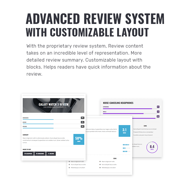 Advanced review system with customizable blocks