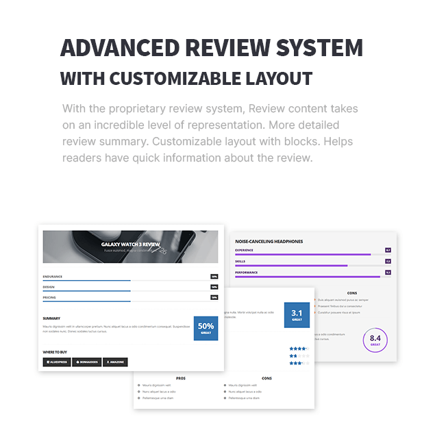 Advanced review system with customizable blocks